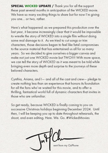 Jon M. Chu's letter about 'Wicked'