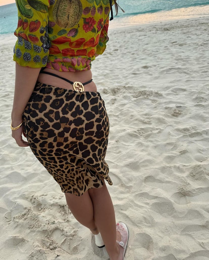 Emily Ratajkowski wears the Gucci thong. 