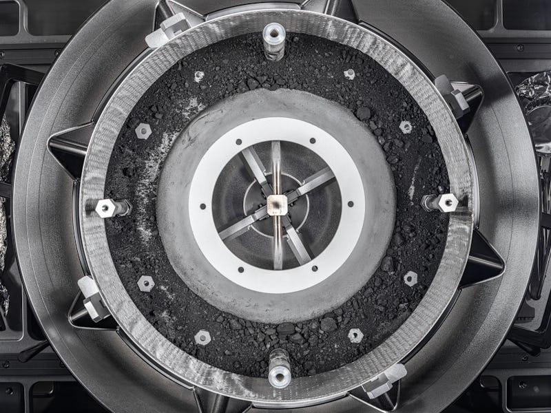 A top-down view of the OSIRIS-REx Touch-and-Go-Sample-Acquisition-Mechanism (TAGSAM) head with the l...