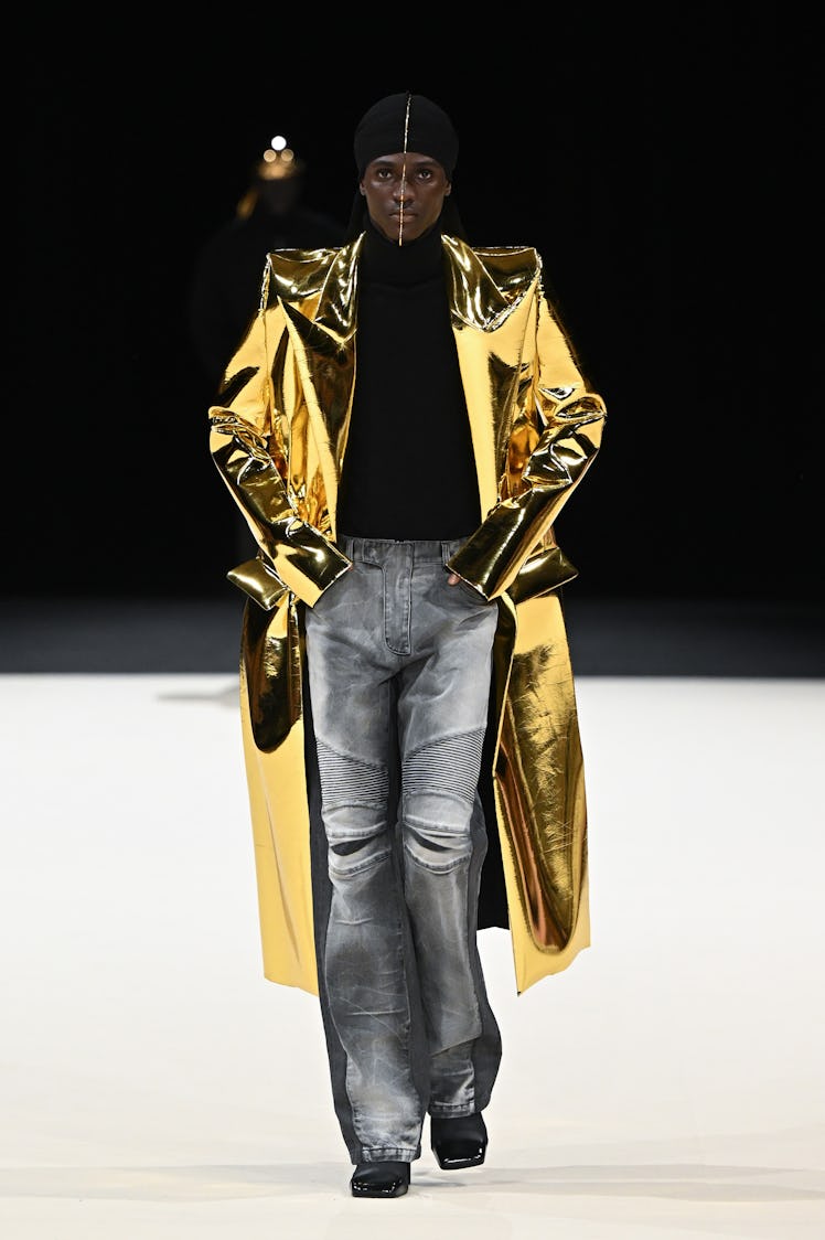 A model walks the runway during the Balmain Homme Menswear Fall/Winter 2024-2025 show as part of Par...