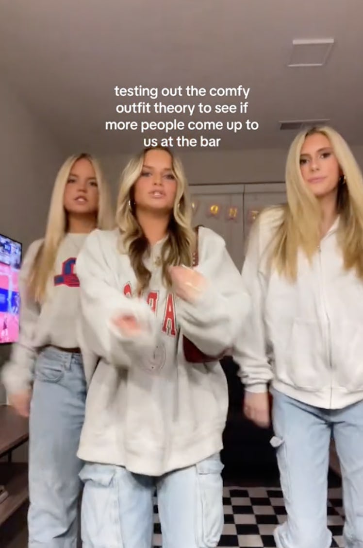 Screenshot of Payton Paulston's TikTok about wearing comfy clothes to the bar
