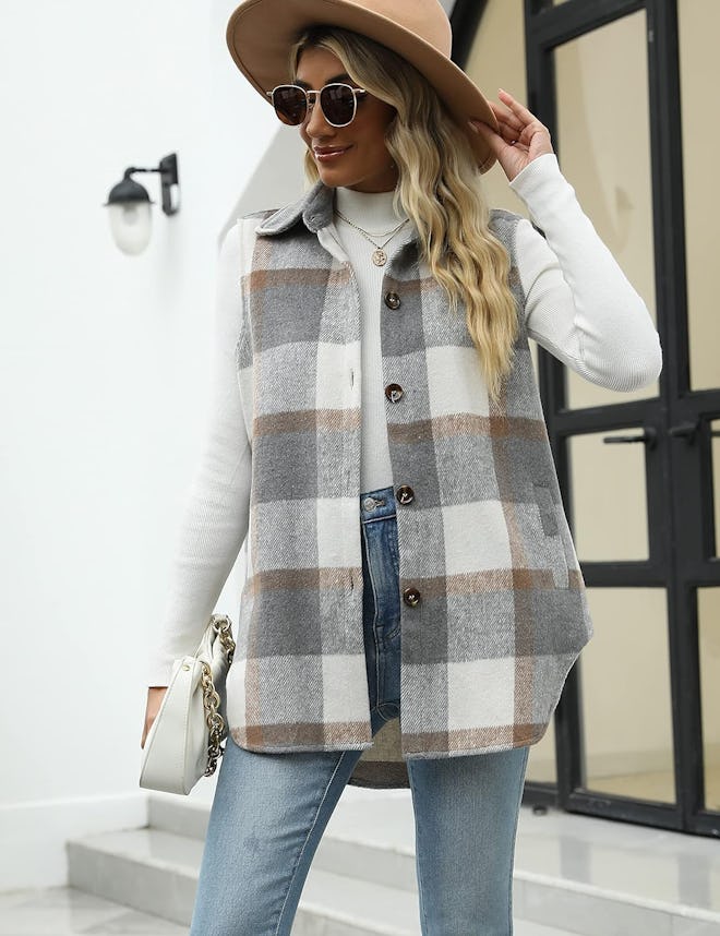Tanming Brushed Flannel Plaid Vest