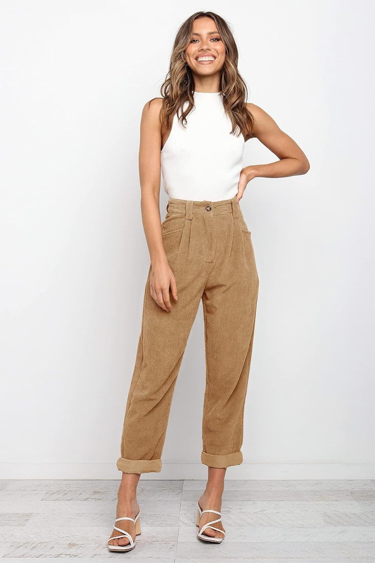 NIMIN Corduroy Pants for Women Elastic High Waisted Pants Loose Vintage Pants Fall Clothes