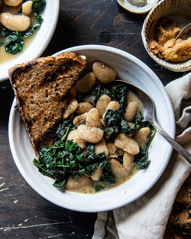 miso brothy beans w/ greens