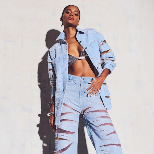 Crystal embellished denim