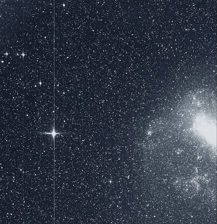 TESS telescope snapshot of Large Magellanic Cloud and bright star R Doradus.