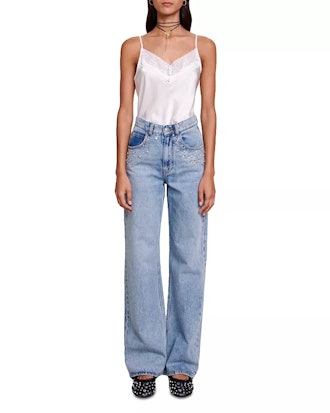 Petoile Rhinestone Straight Leg Jeans in Blue