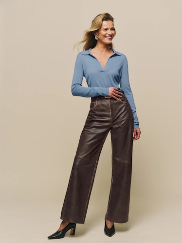 Petites Veda Kennedy Wide Leg Leather Pant