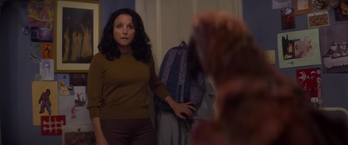 Julia Louis-Dreyfus confronts Death in the form of a parrot.