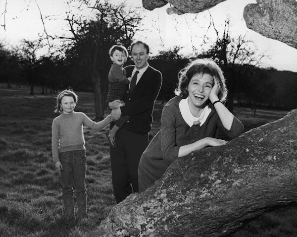 A portrait of Roald Dahl, Patricia Neal, and their two children.