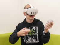 Inverse editor James Pero wearing the Meta Quest 3 mixed reality headset