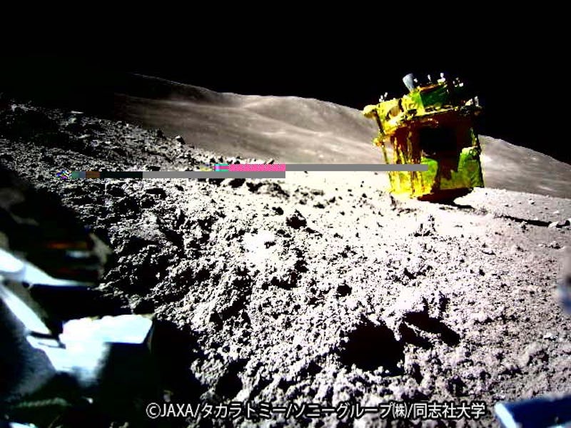 Lunar surface image taken and transmitted by the small LEV-2 "SORA-Q" rover shows a close-to-the-gro...