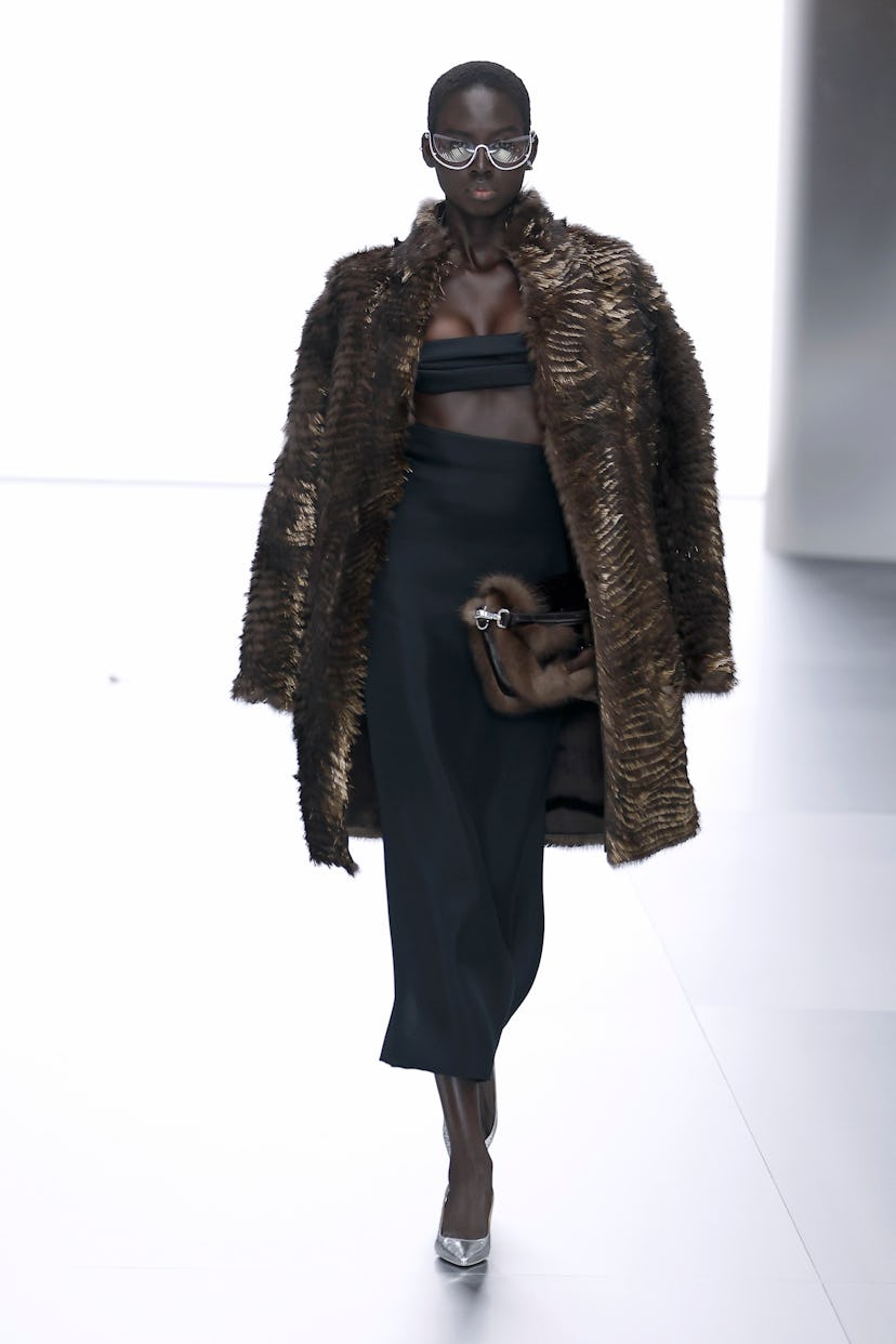 Model on the runway at Fendi Couture Spring 2024 as part of Paris Couture Fashion Week held at Palai...