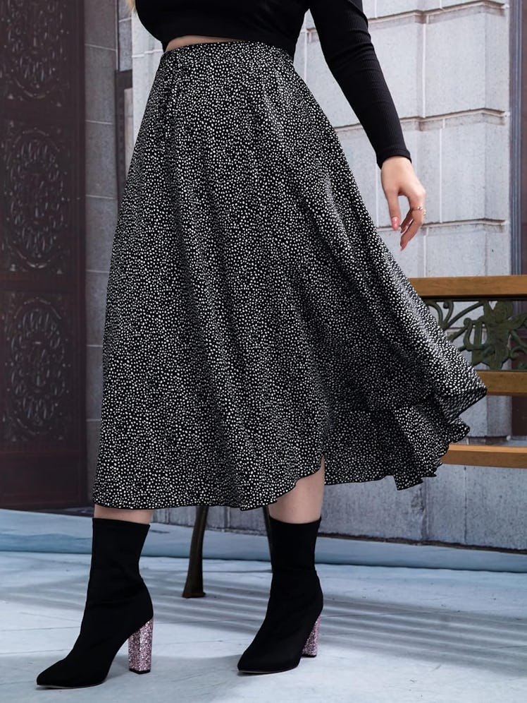 Floerns Women's Plus Size Polka Dots Skirt