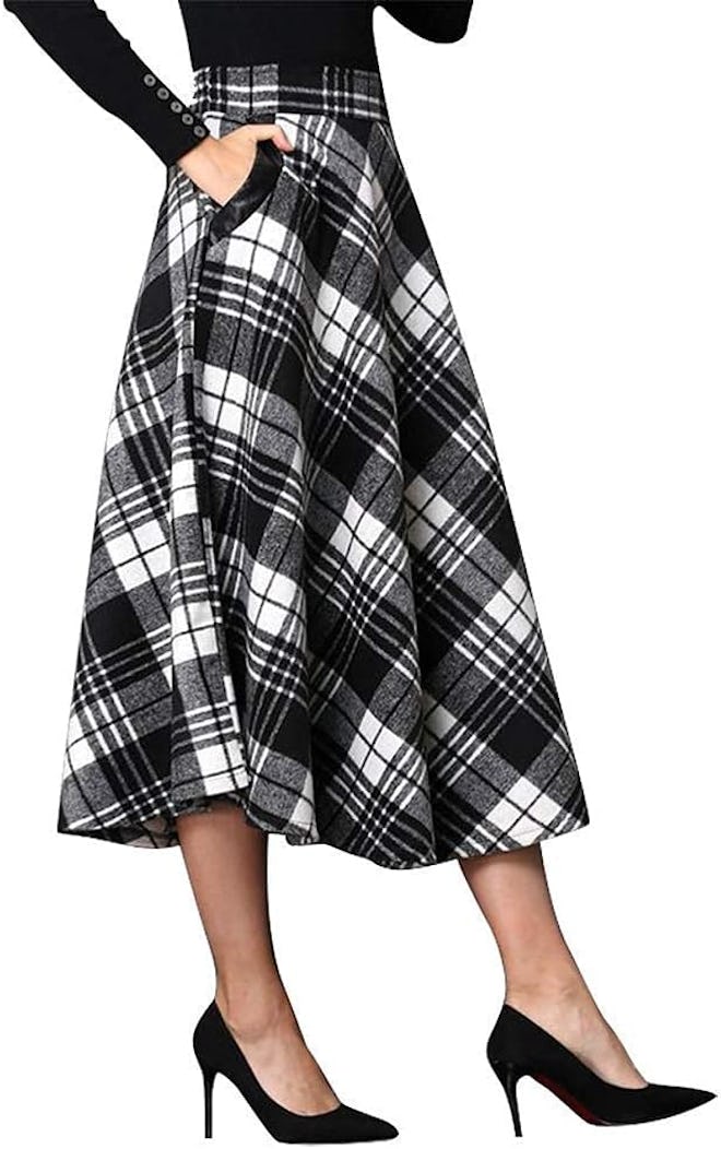IDEALSANXUN High Waist Plaid Maxi Skirt