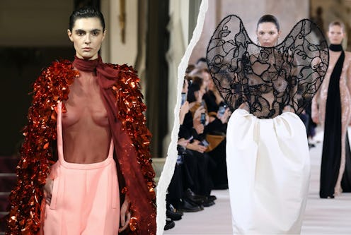 Models at Valentino and Schiaparelli's Haute Couture Spring 2024 shows.