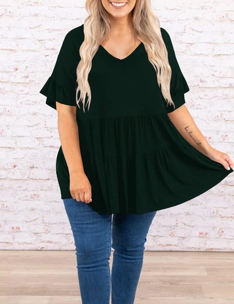 Genayge Plus Size Ruffle Tunic Top