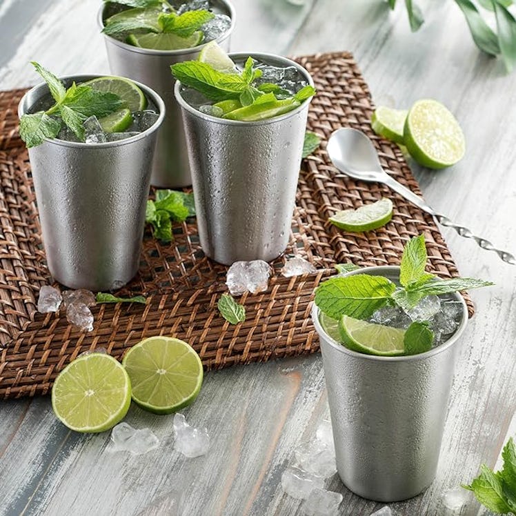 FineDine Premium Grade Stainless Steel Pint Cups Water Tumblers (5 Piece) Unbreakable, Stackable, Br...