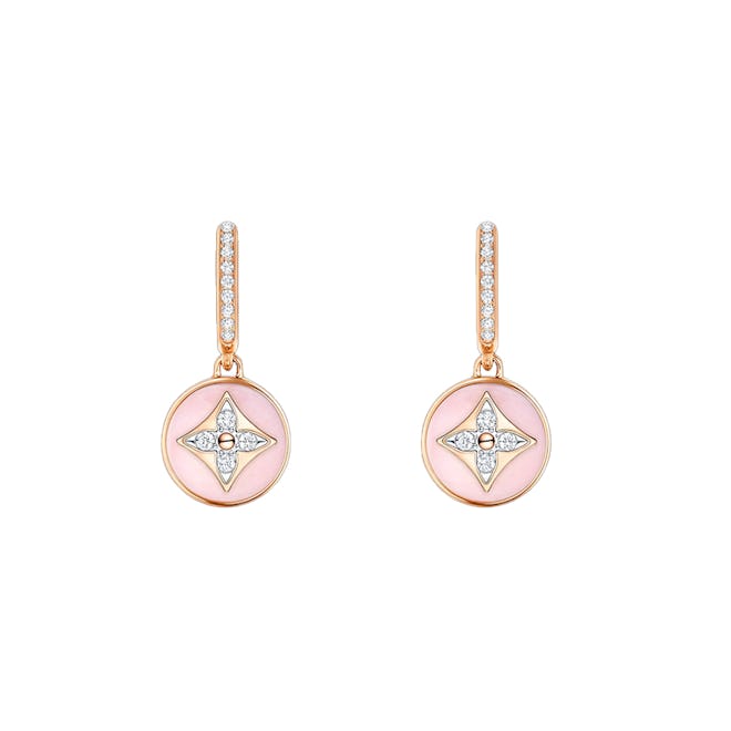 Color Blossom Earrings in Pink Gold, White Gold, Pink Opal and Diamonds