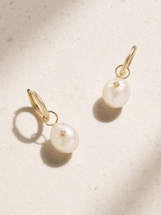 Convertible 14-Karat Gold, Pearl And Diamond Earrings