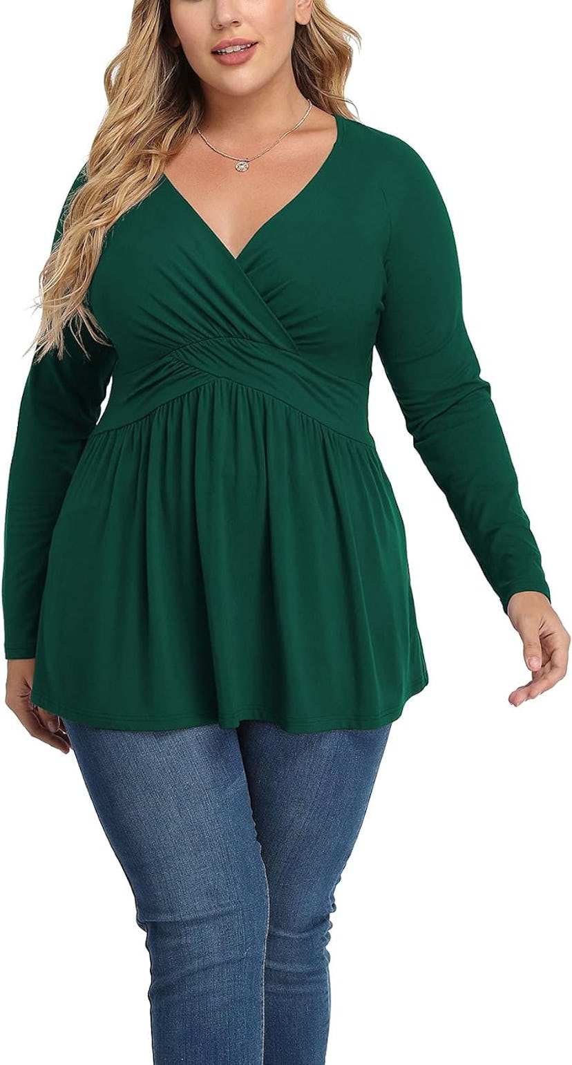 TIANZHU Pleated V-Neck Tunic Top