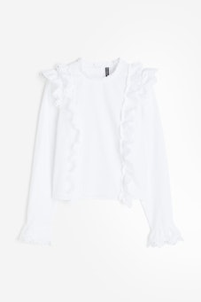 Ruffled Blouse with Eyelet Embroidery Details