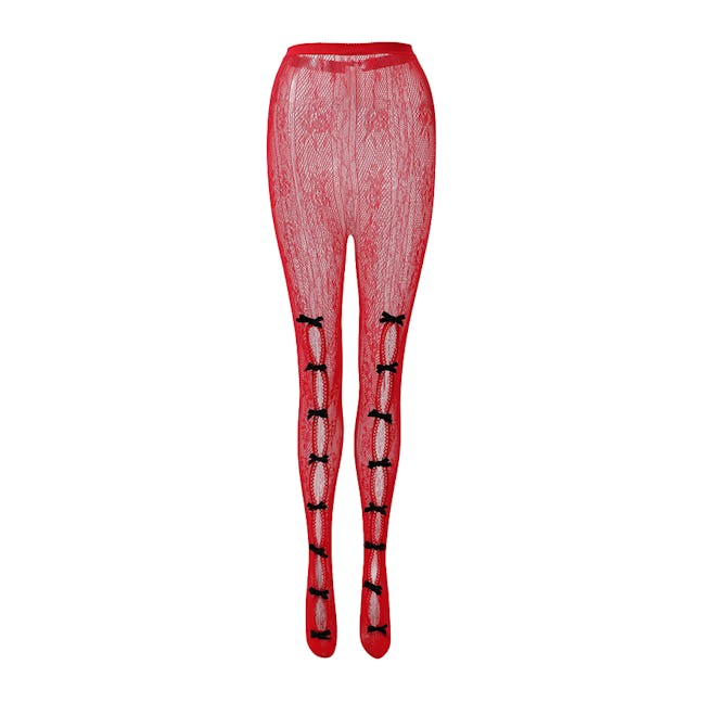Black Bowknot Red Fishnet Stockings