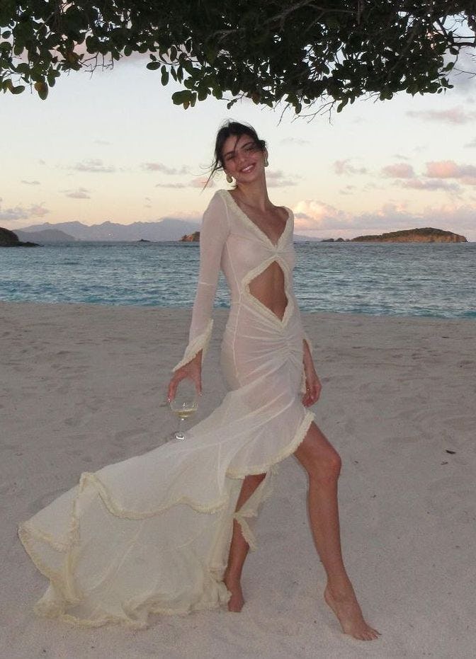 Kendall Jenner freed the nip in a white dress.