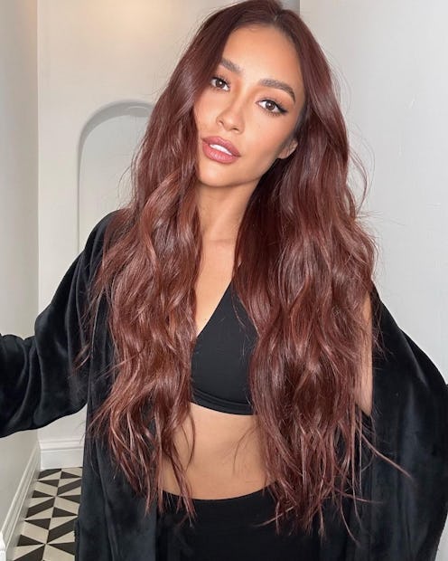 Shay Mitchell long dark red hair