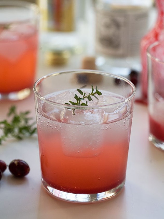 Cranberry Thyme Gin and Tonic, a pink cocktail for Valentine's Day