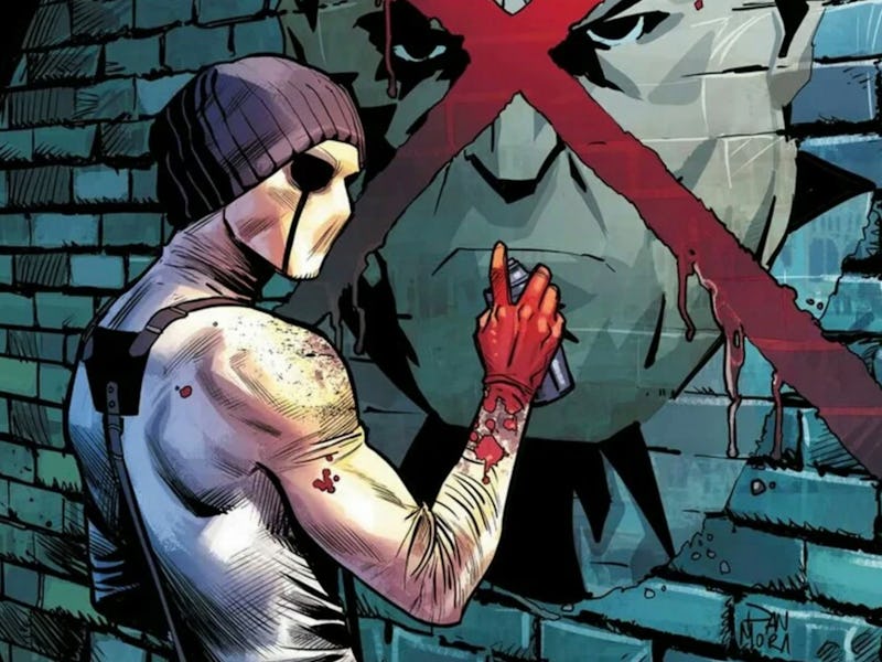 Muse paints anti-Kingpin street art on the cover of 'Daredevil' Vol. 1 #598. Published in 2018.