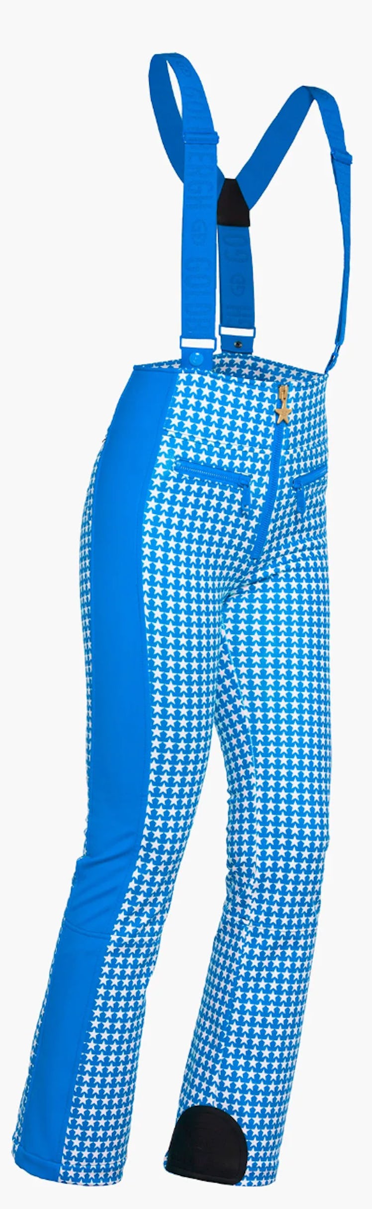 blue and white star ski pants