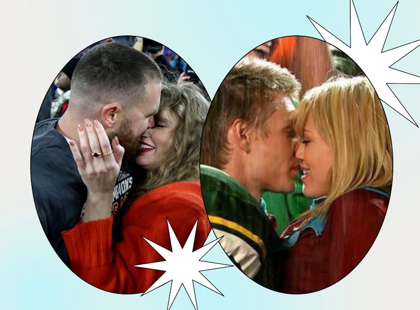Taylor Swift and Travis Kelce; Chad Michael Murray and Hilary Duff in 'A Cinderella Story'