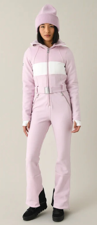 pink ski suit