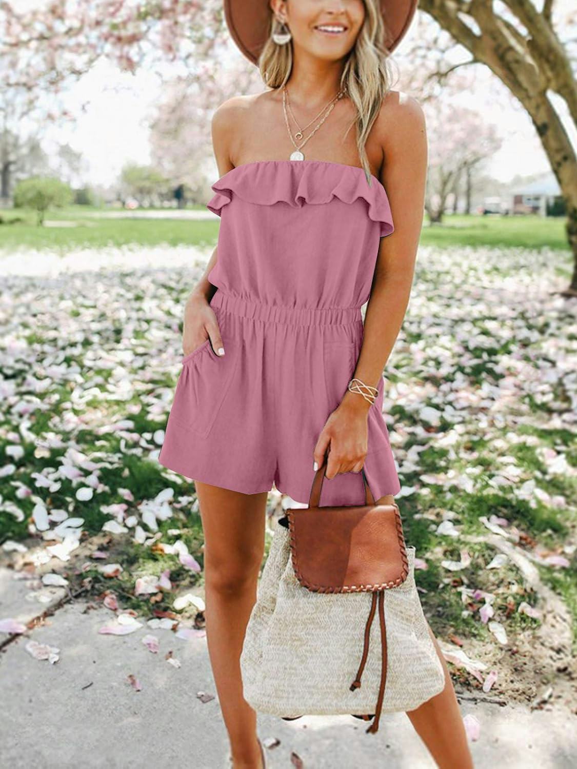 LEANI Off Shoulder Ruffle Romper