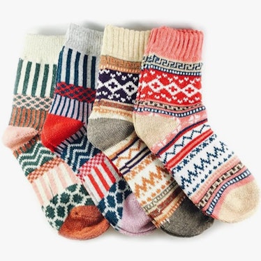 JOYCA & CO Multicolor Wool Cotton Crew Socks (4-Pack)