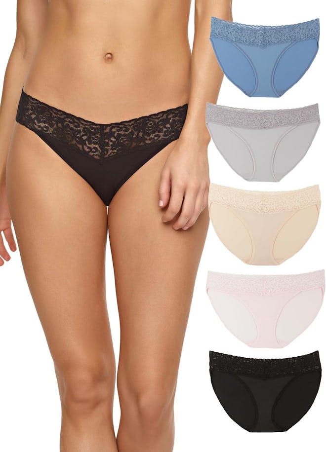 Felina Stretchy Lace Trimmed Bikini Underwear (5-Pack)
