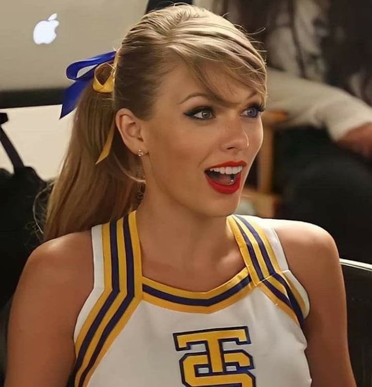 Taylor Swift dressed as a cheerleader in her "Shake It Off" music video.