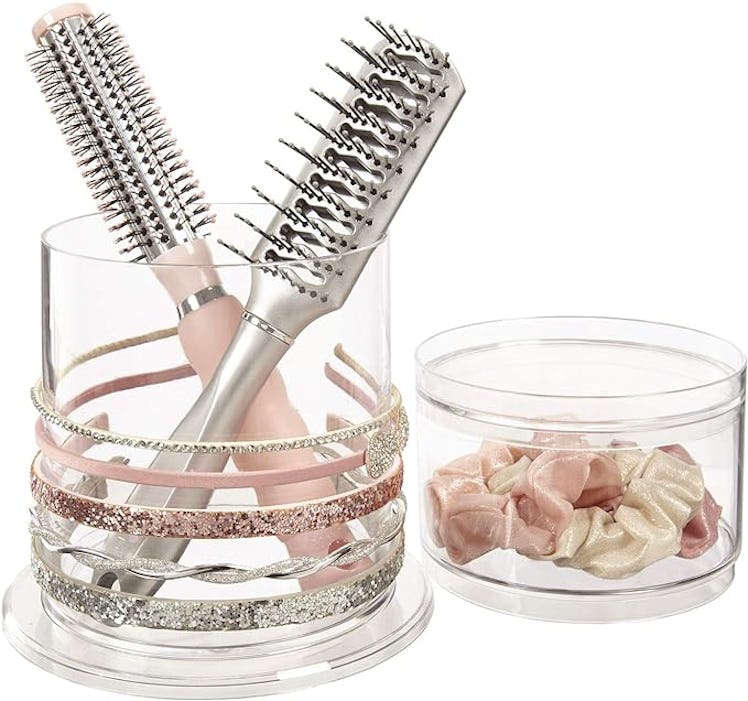 STORi Stackable Clear Plastic Headband and Hairbrush Holder 