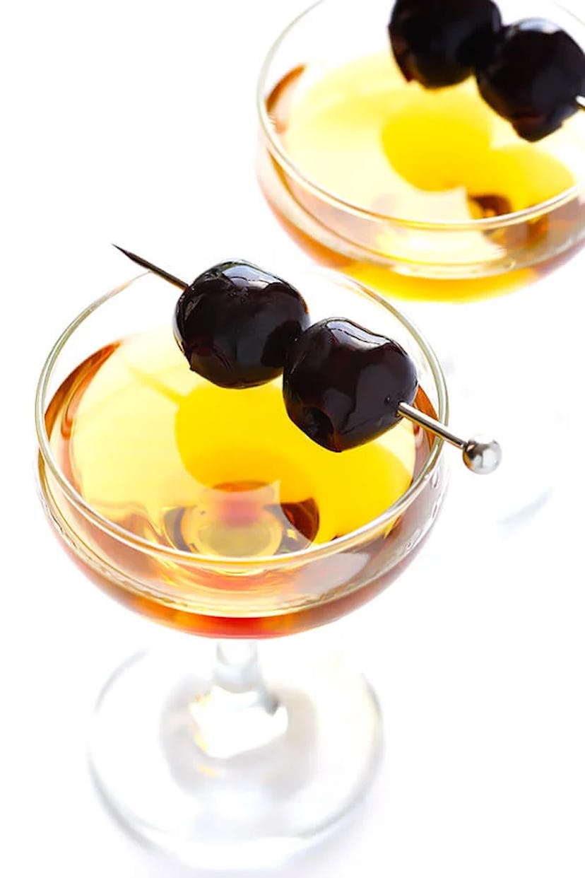Bourbon soaked cherries are the perfect addition to any Valentine's Day cocktail.