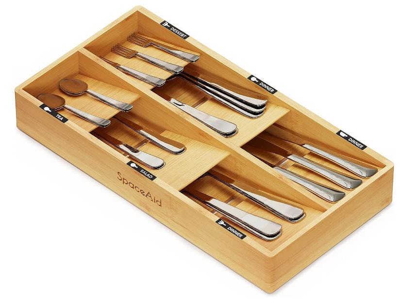 SpaceAid Bamboo Silverware Drawer Organizer