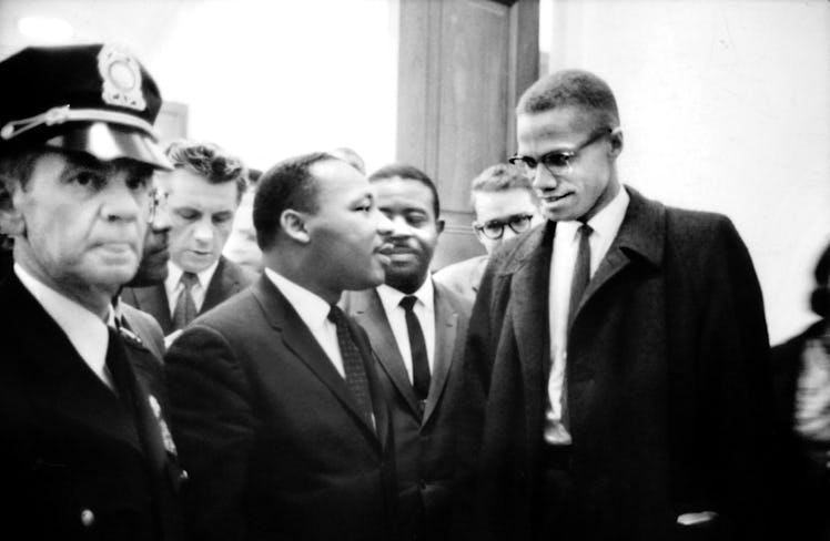 Martin Luther King and Malcolm X after Press Conference at U.S. Capitol about Senate Debate on Civil...