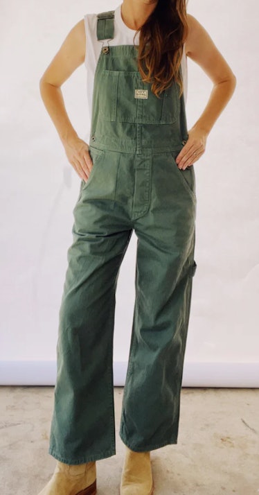 green denim overalls