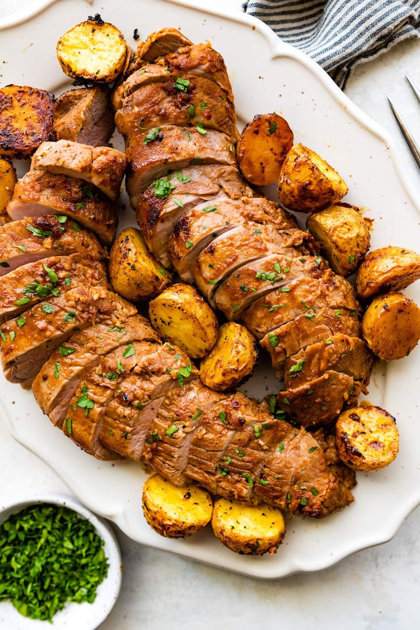 Pork tenderloin with potatoes, a delicious at-home Valentine's Day dinner idea