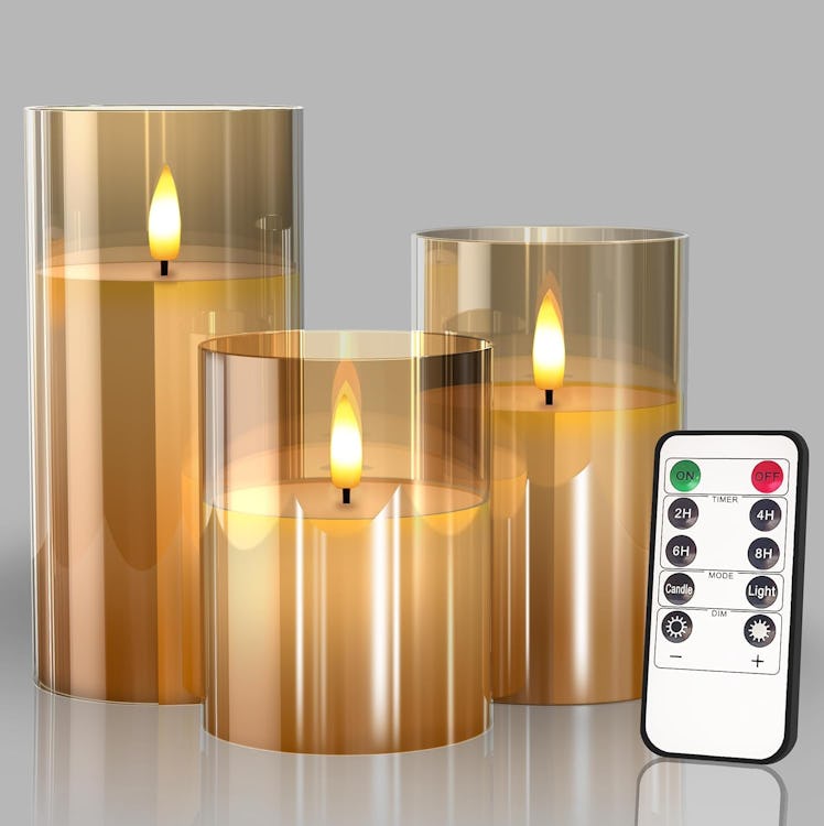 Tyawon Glass Battery Operated LED Flameless Candles (Pack of 3)