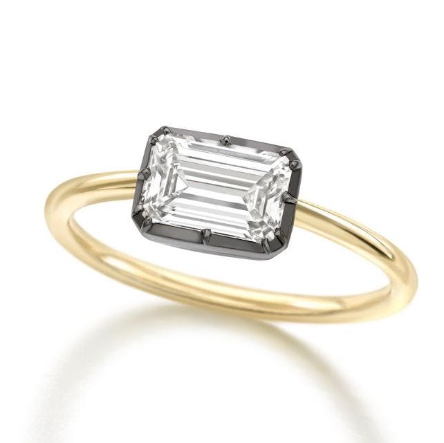 Signature 1ct Diamond &amp; Blackened Gold East-West Button Back Ring