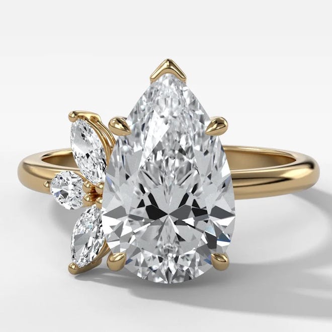 Lotus Engagement Ring With Pear Cut Diamond