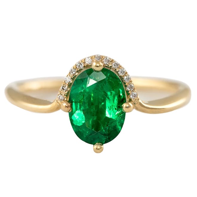 Floating Oval-Cut Emerald Engagement Ring