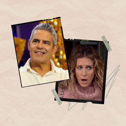 Andy Cohen and Sarah Jessica Parker as Carrie Bradshaw.