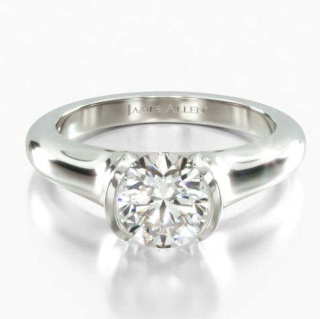 14K White Gold Tapered Half Bezel Engagement Ring